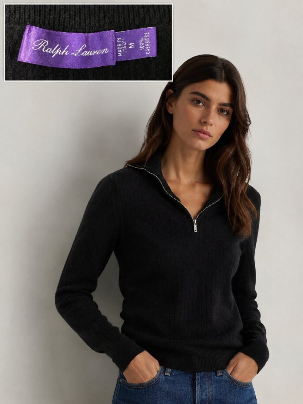 Ralph Lauren Purple Label Luxury Cashmere Black Sweater Women’s M Made In Italy - Picture 2 of 12